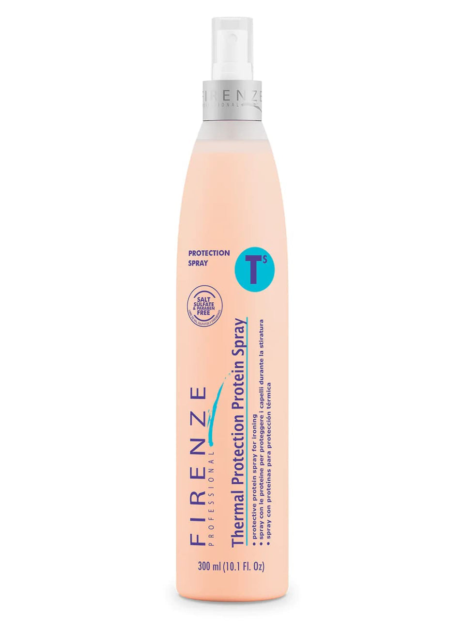 Firenze Professional Thermal Protection Spray bottle shown, protecting hair during heat styling.