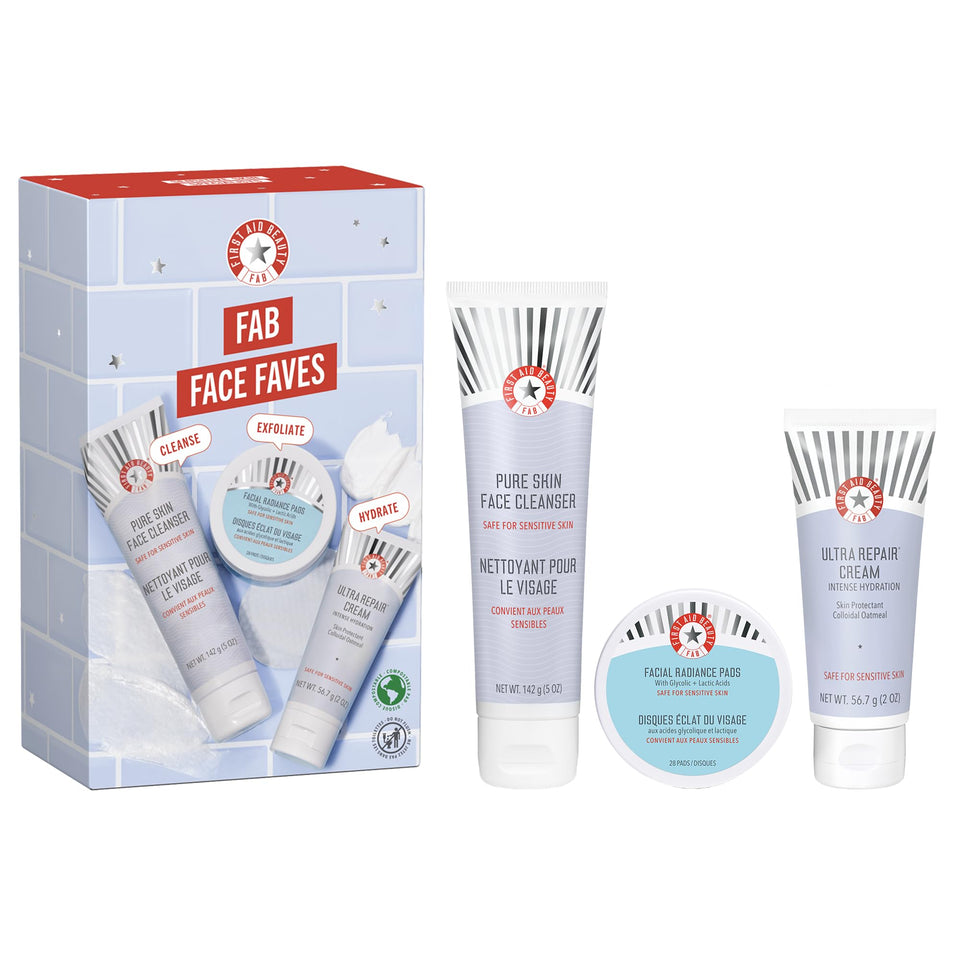 First Aid Beauty Face Faves Kit cleanser close-up for gentle cleansing and balanced skin.
