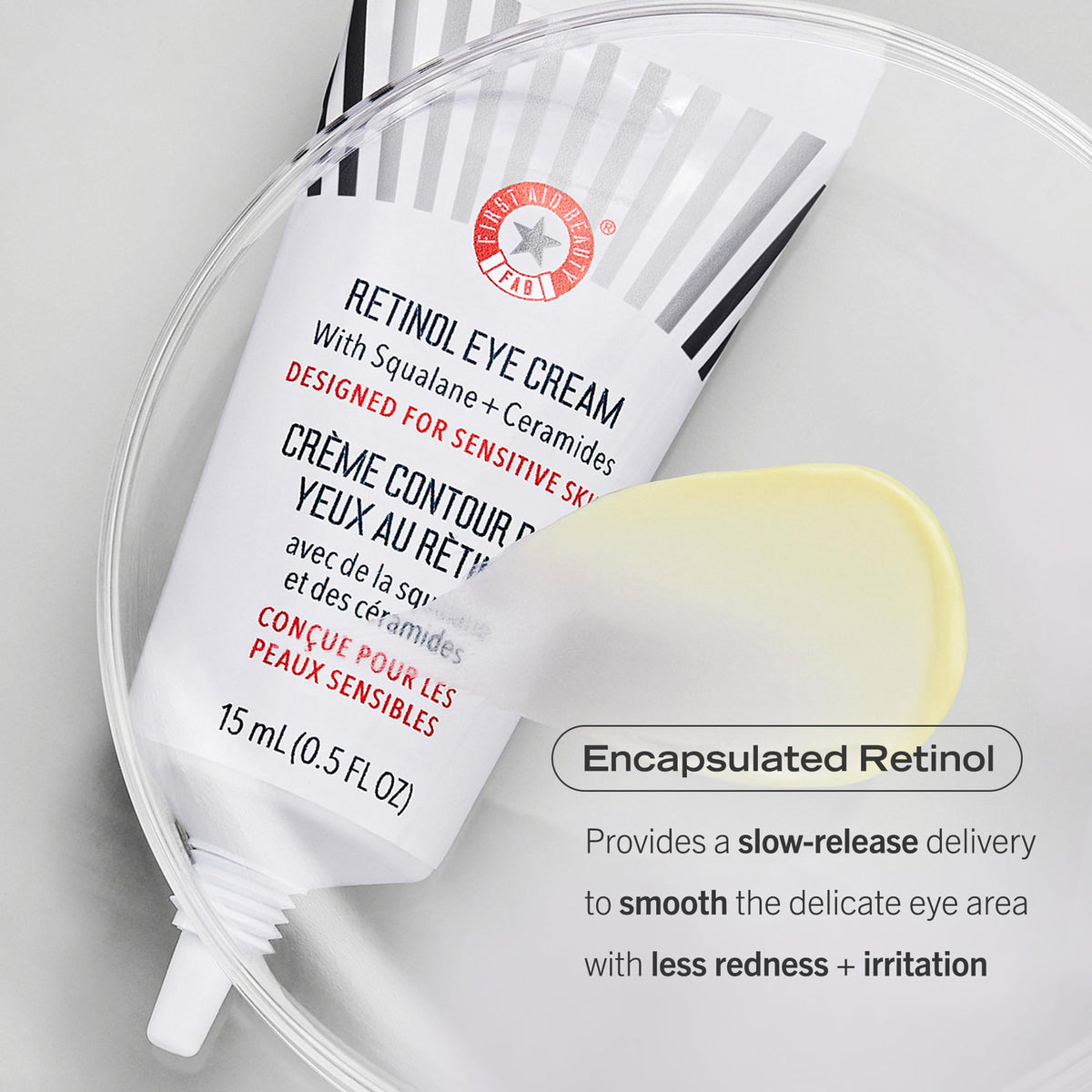 First Aid Beauty Retinol Eye Cream closeup on skin with smooth texture.