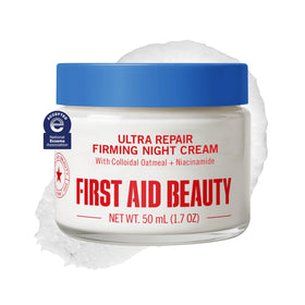 First Aid Beauty Ultra Repair Night Cream jar with rich, hydrating formula for overnight use.