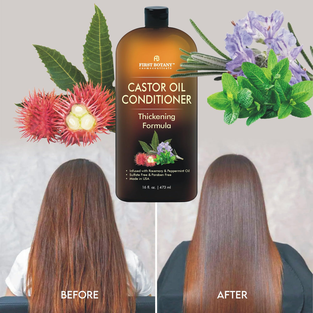 First Botany Castor Oil Conditioner packaging proudly states cruelty-free.