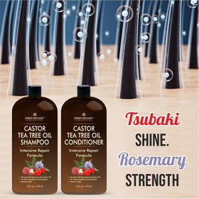 First Botany Castor Tea Tree Conditioner dispensing pump enables easy daily use.