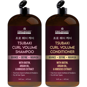 First Botany Curl Volume Shampoo bottle front showing branding and defined curls