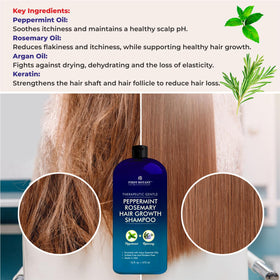 First Botany Peppermint Rosemary Shampoo used on hair for detangling and shine.