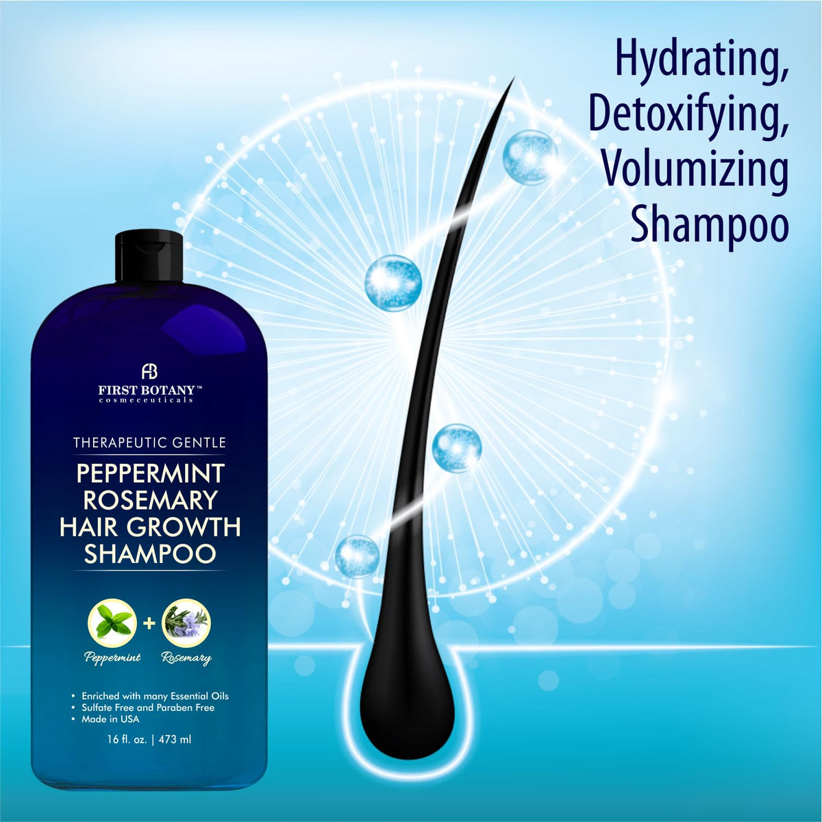 First Botany Peppermint Rosemary Shampoo pump top delivering rich lather.
