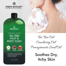 First Botany Tea Tree Oil cap close-up emphasizes natural cleansing power.