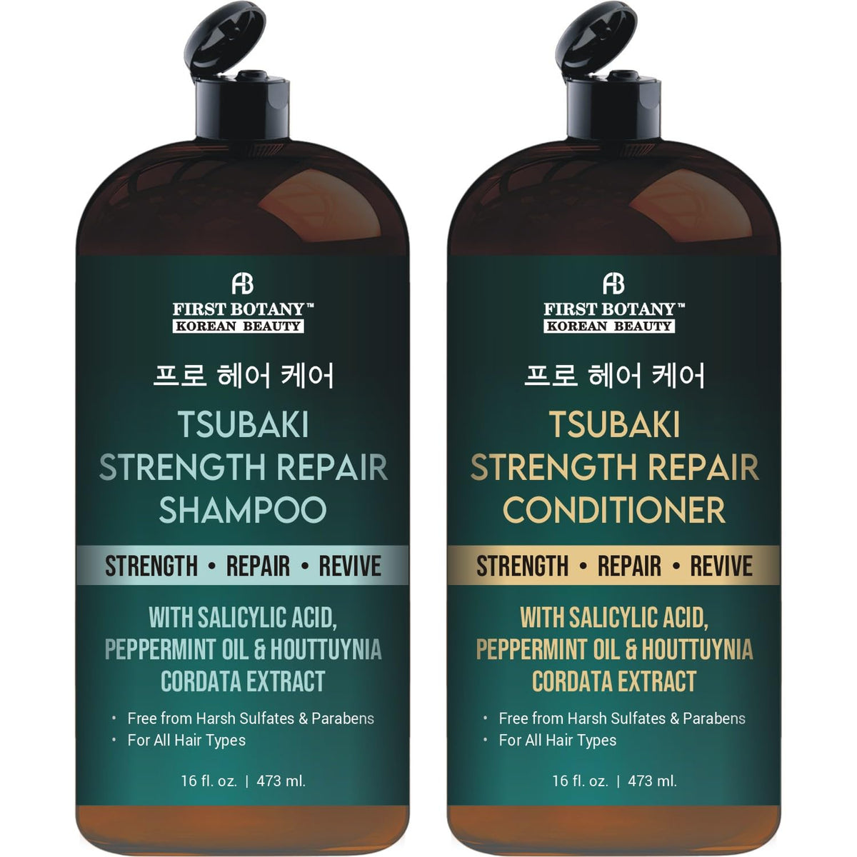 First Botany Tsubaki Strength Shampoo bottle shows strengthening formula