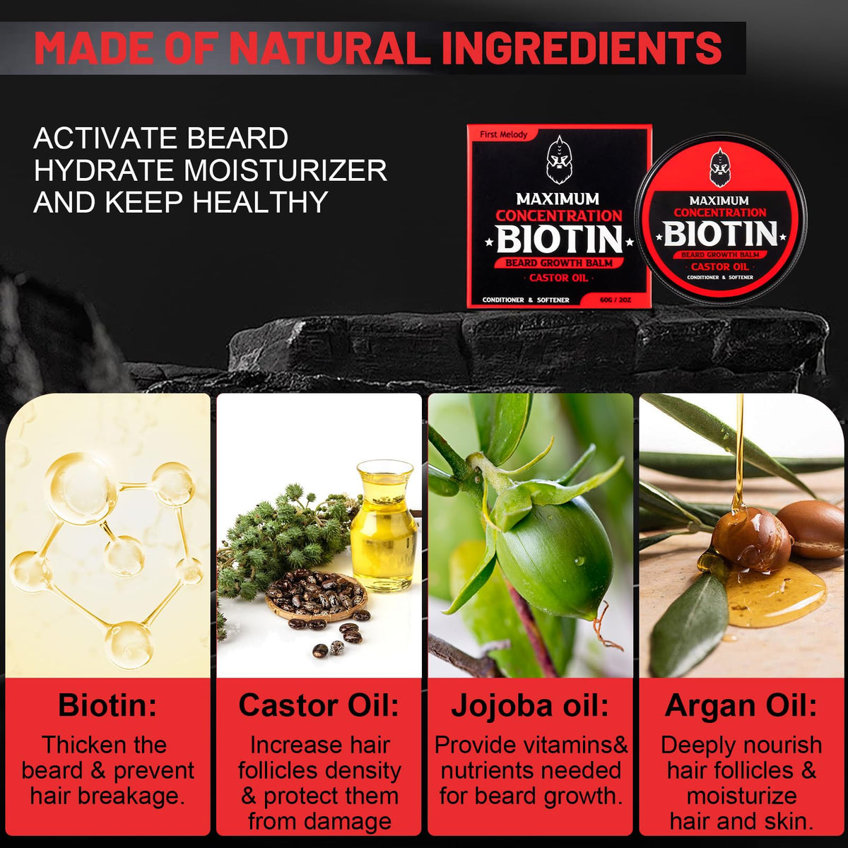 First Melody balm with castor oil to moisturize and soften.