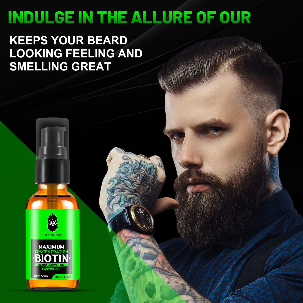 First Melody Beard Oil with argan and castor oils for softer, healthier facial hair