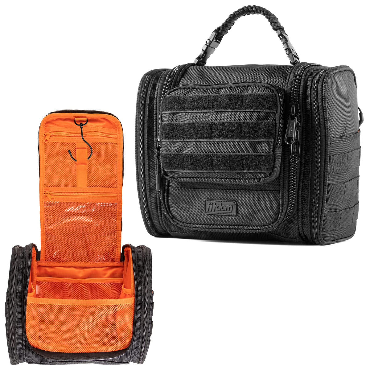 Fitdom Tactical Hanging Toiletry Bag interior with 12 compartments organized