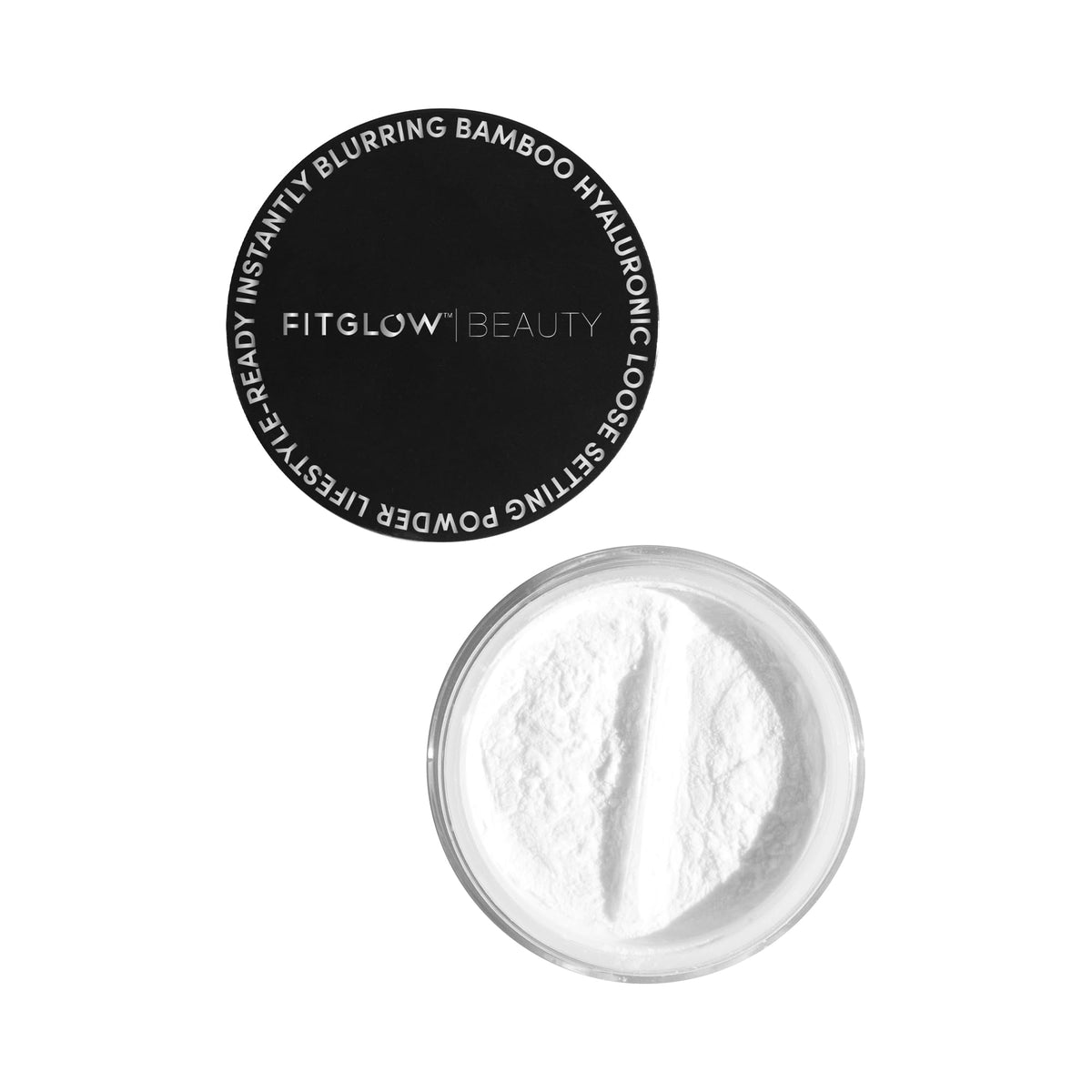 Fitglow Bamboo Hyaluronic Loose Setting Powder tube closeup showing weightless coverage