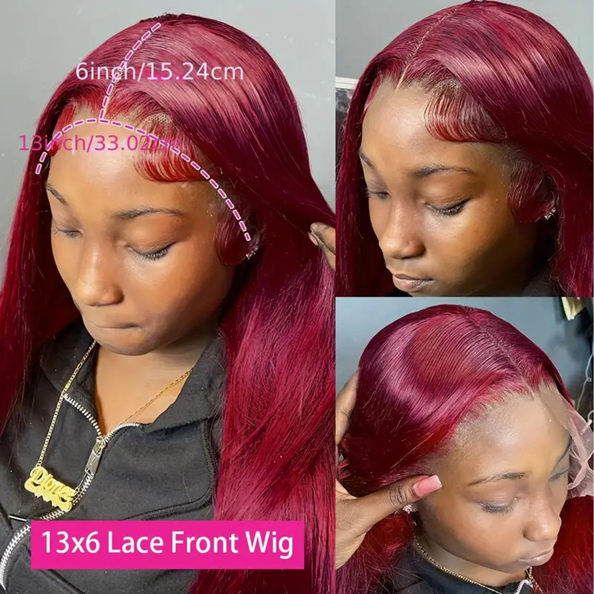 Fiumer Burgundy wig with 26-inch HD lace blends with skin for invisible hairline
