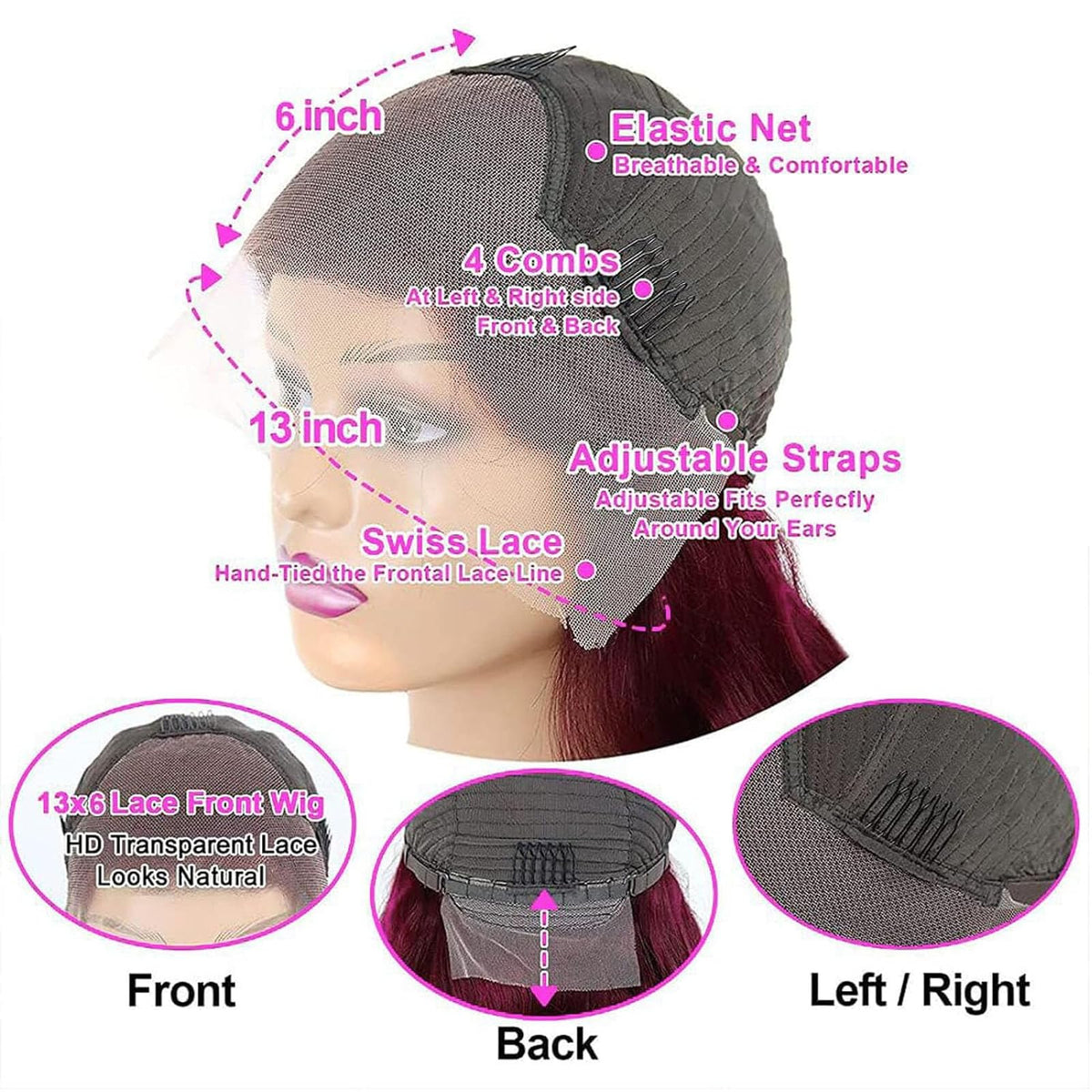 Fiumer Burgundy wig in box demonstrates premium packaging and care included