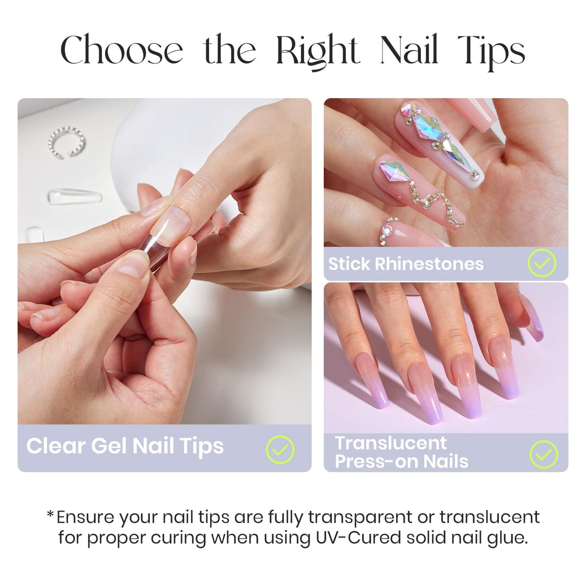 Five Angeles Tipex rhinestone nail art bonding demonstrates secure gem adhesion on dry tips.