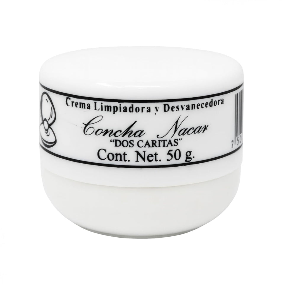 Five Brothers Dos Caritas Concha Nacar Cream jar shows lightweight hydration for daily use.