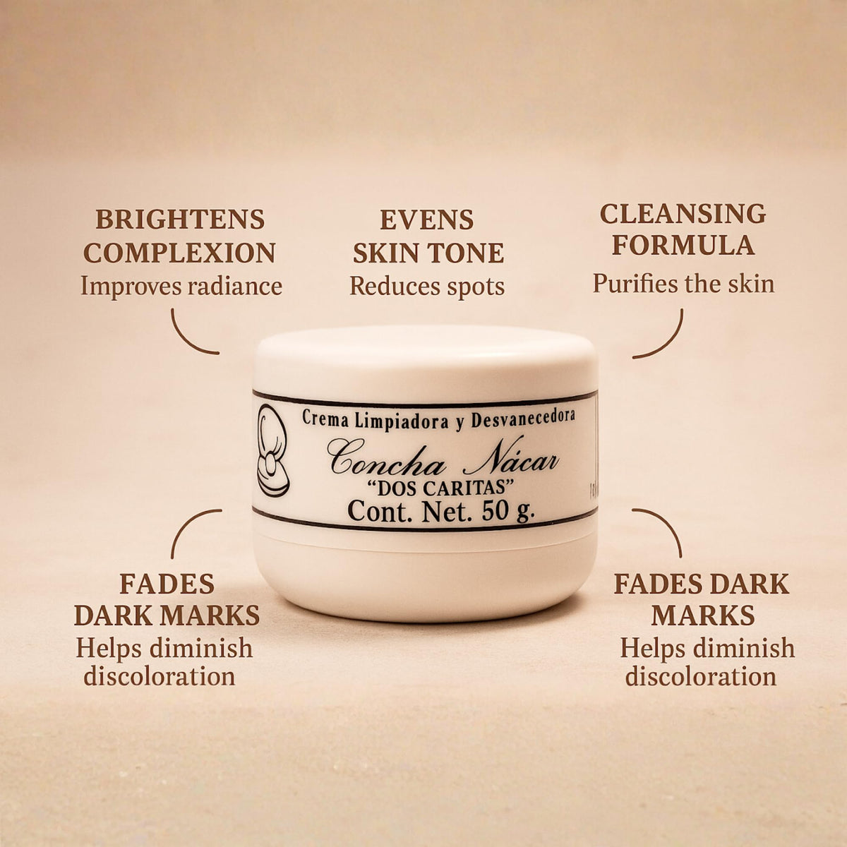 Five Brothers Dos Caritas Concha Nacar Cream texture swatch reveals a luminous finish.
