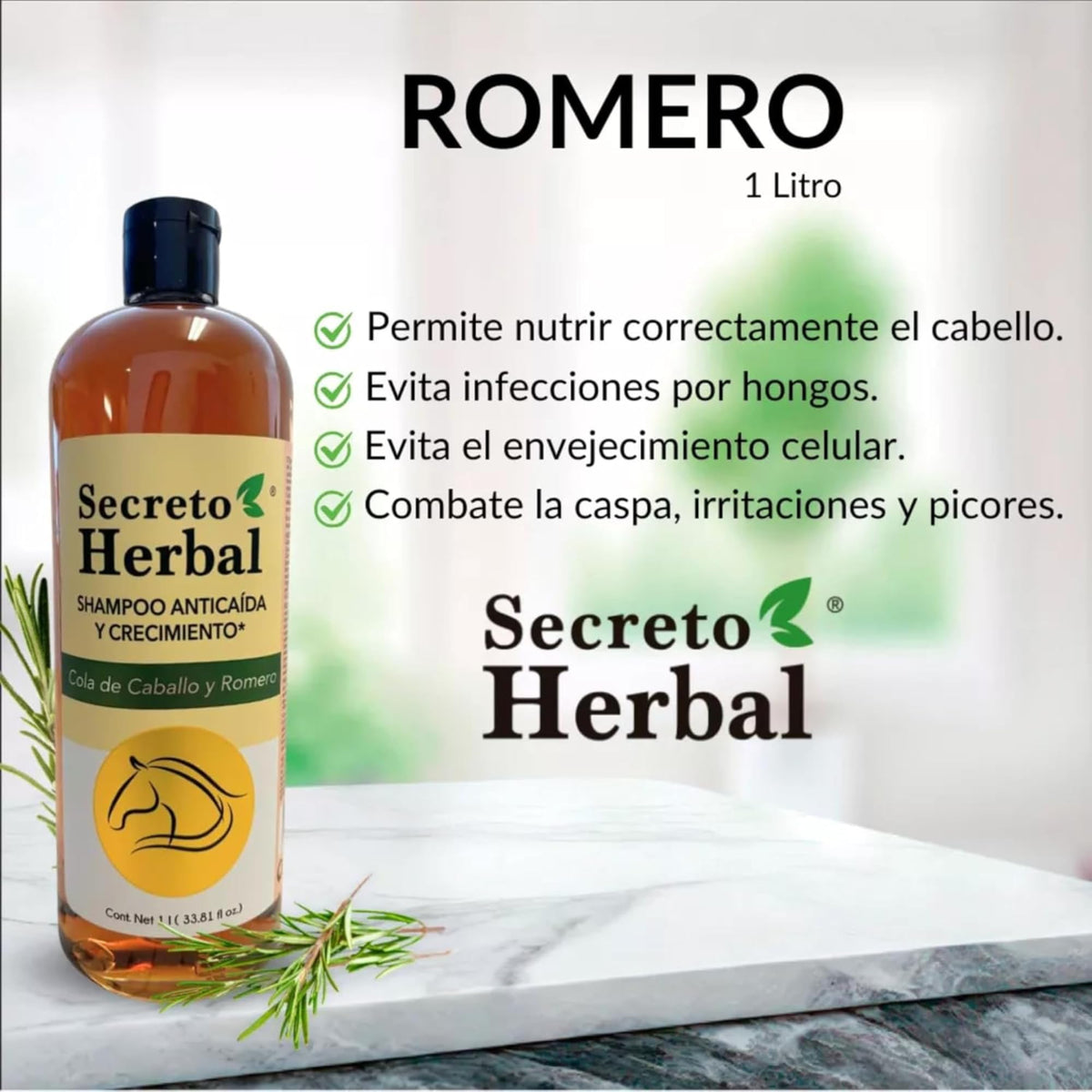 Close-up of Five Brothers Secreto Herbal shampoo bottle