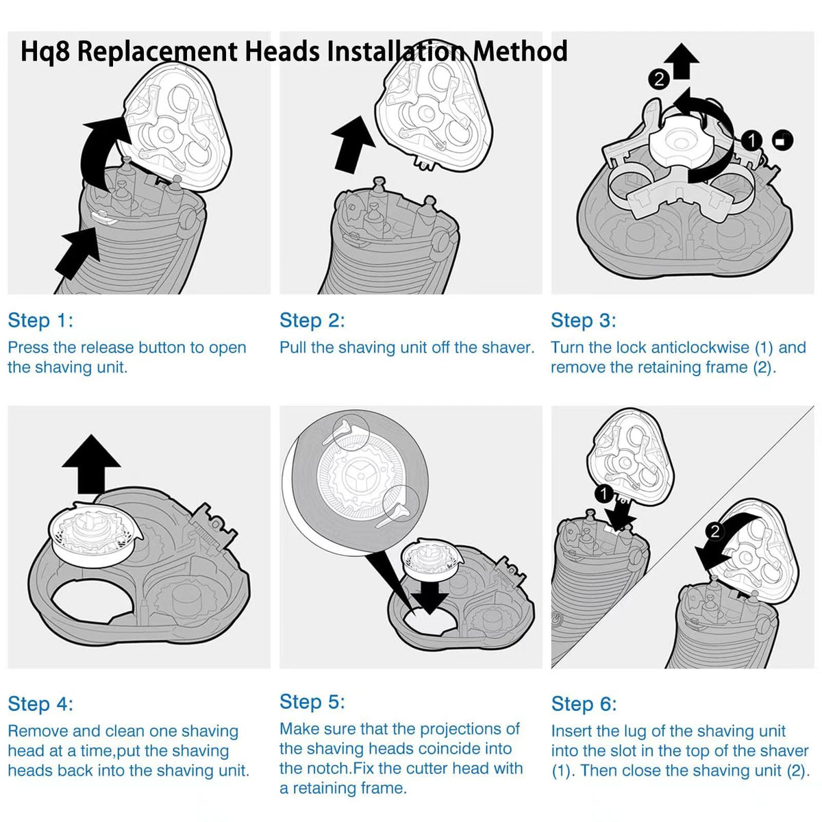 Fivoras HQ8 packaging includes six replacement heads and a brush for convenience.