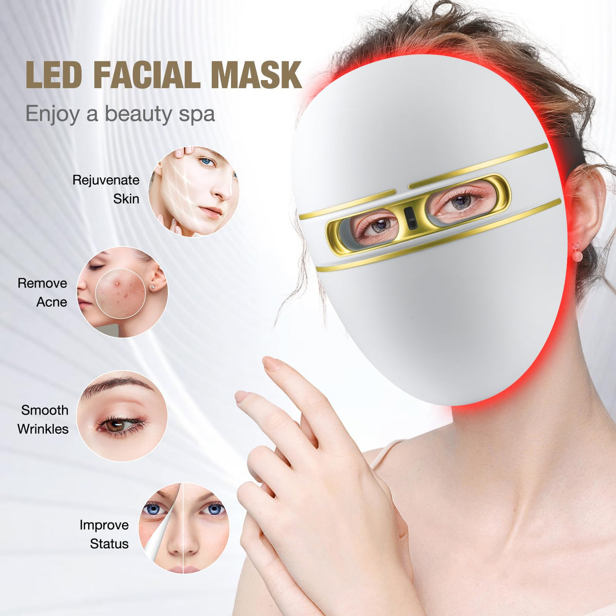 F FIWENE LED mask remote control in hand enabling easy, timer-based sessions