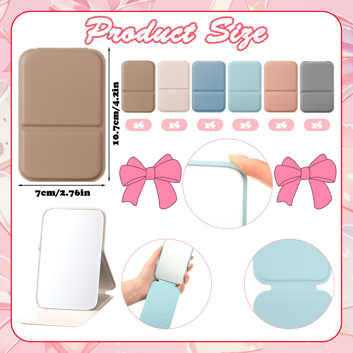 Fiwochic 24pcs cherry blossom pink mirror, ideal for quick checks in small bags.