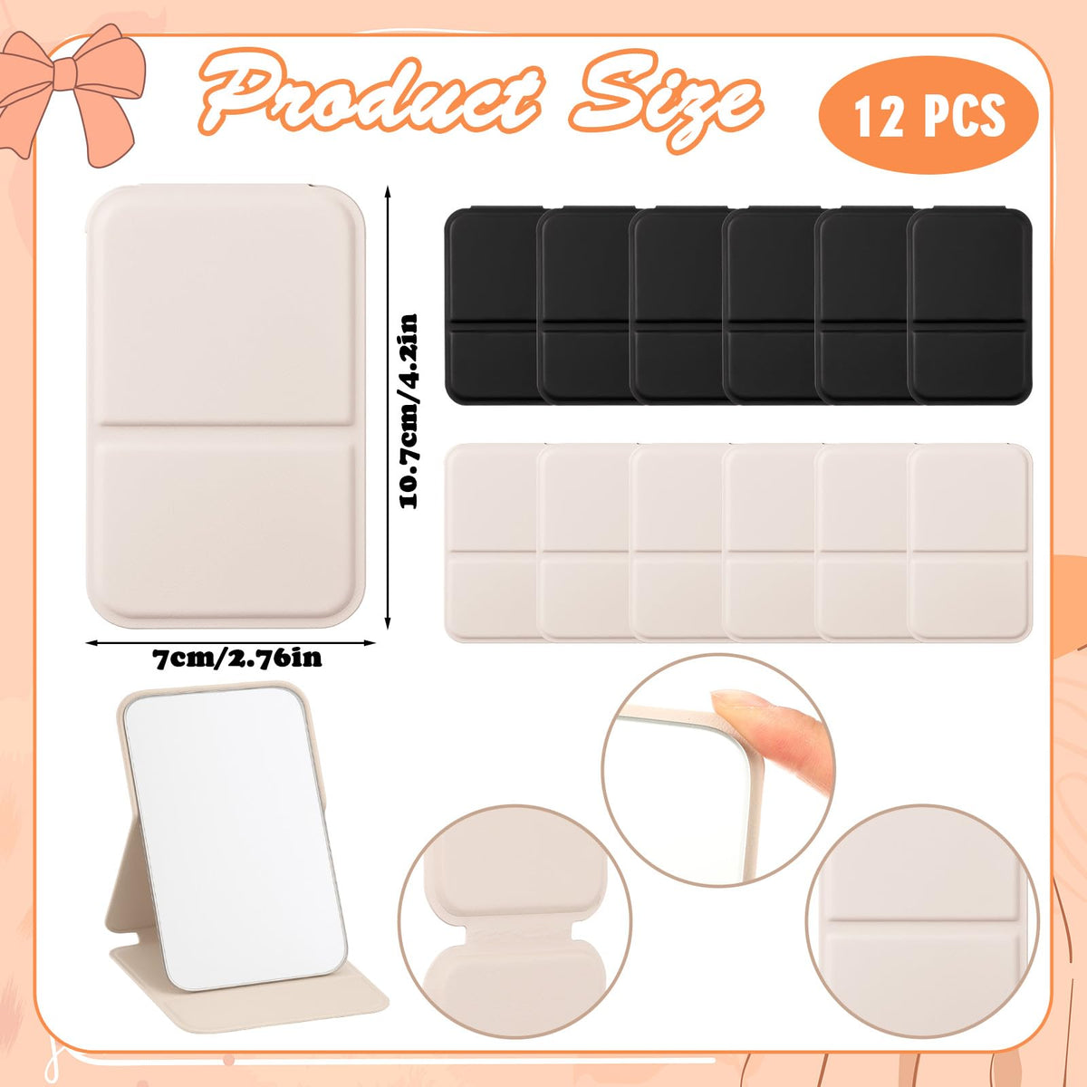 Fiwochic compact pocket mirror in black, rectangle shape, ideal for travel