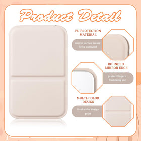 Fiwochic white folding pocket mirror open, slim and lightweight for easy grooming