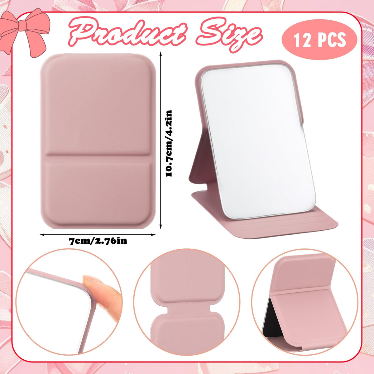 Fiwochic rectangle pink pocket mirror highlights quick makeup checks anywhere.