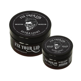 Fix Your Lid Ultra Light Pomade full-size jar shows natural subtle finish for daily styling