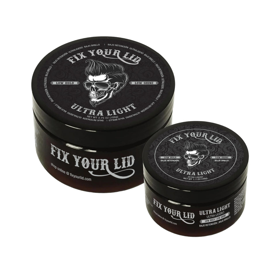 Fix Your Lid Ultra Light Pomade full-size jar shows natural subtle finish for daily styling