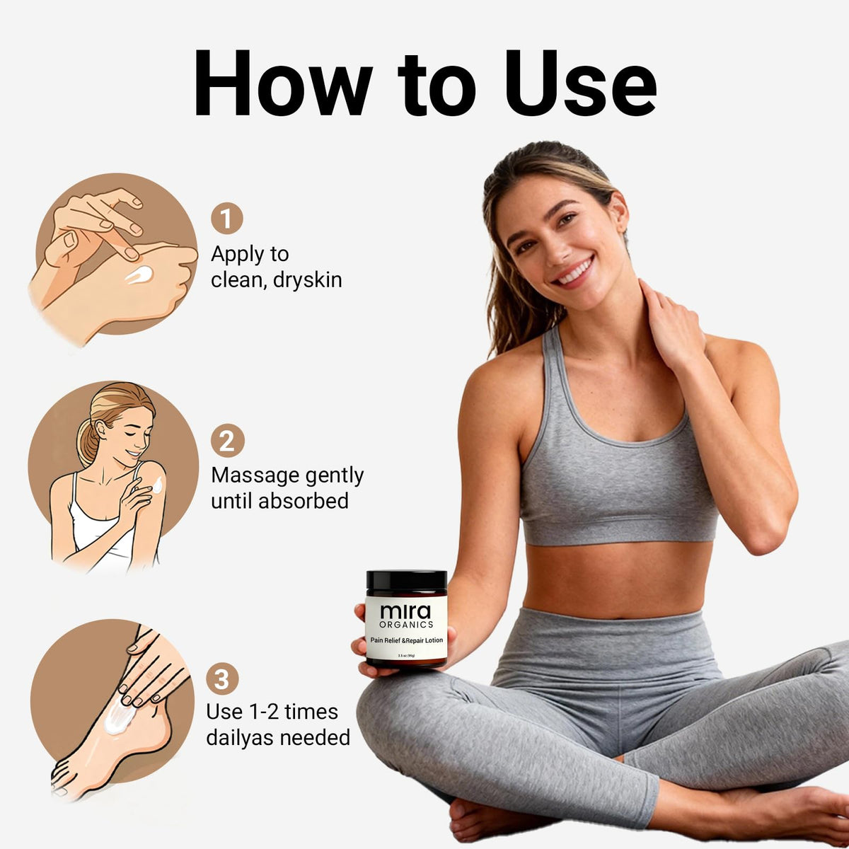 After-activity use of FIYY6VC Mira Relief Repair Lotion provides comforting hydration.