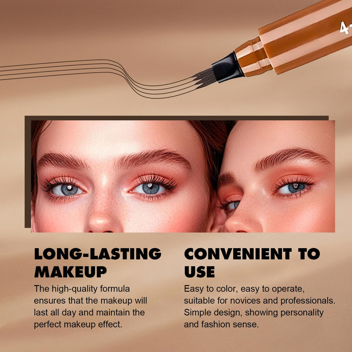 3D natural stroke effect from FIZYSKOE brow pen for fuller brows