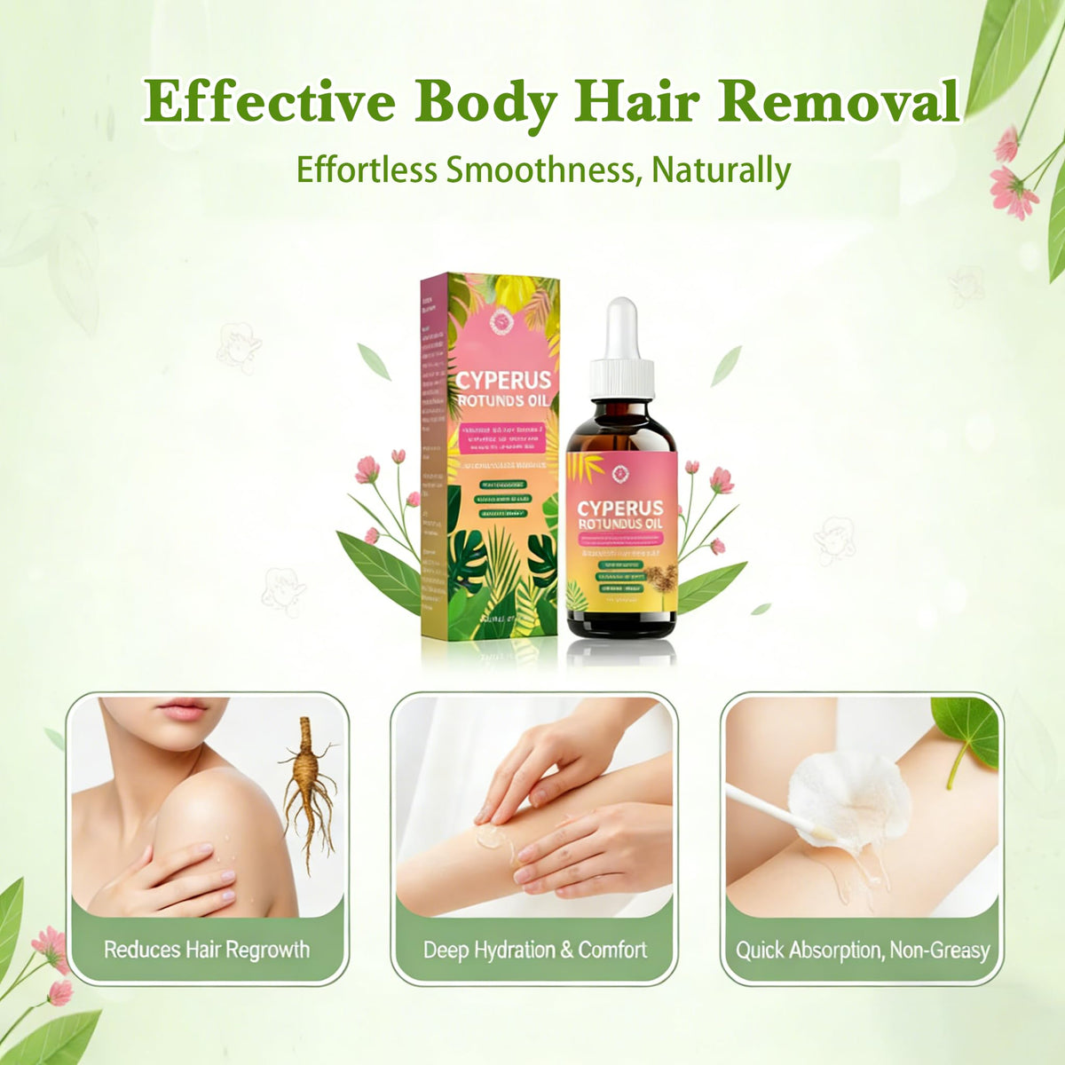 FJHAYRW Cyperus Rotundus Oil blended with almond and aloe for comfort and moisture.