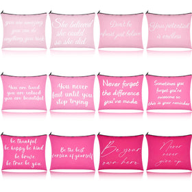 Fjoron 12-piece pink canvas makeup bags with zippers for organized cosmetics
