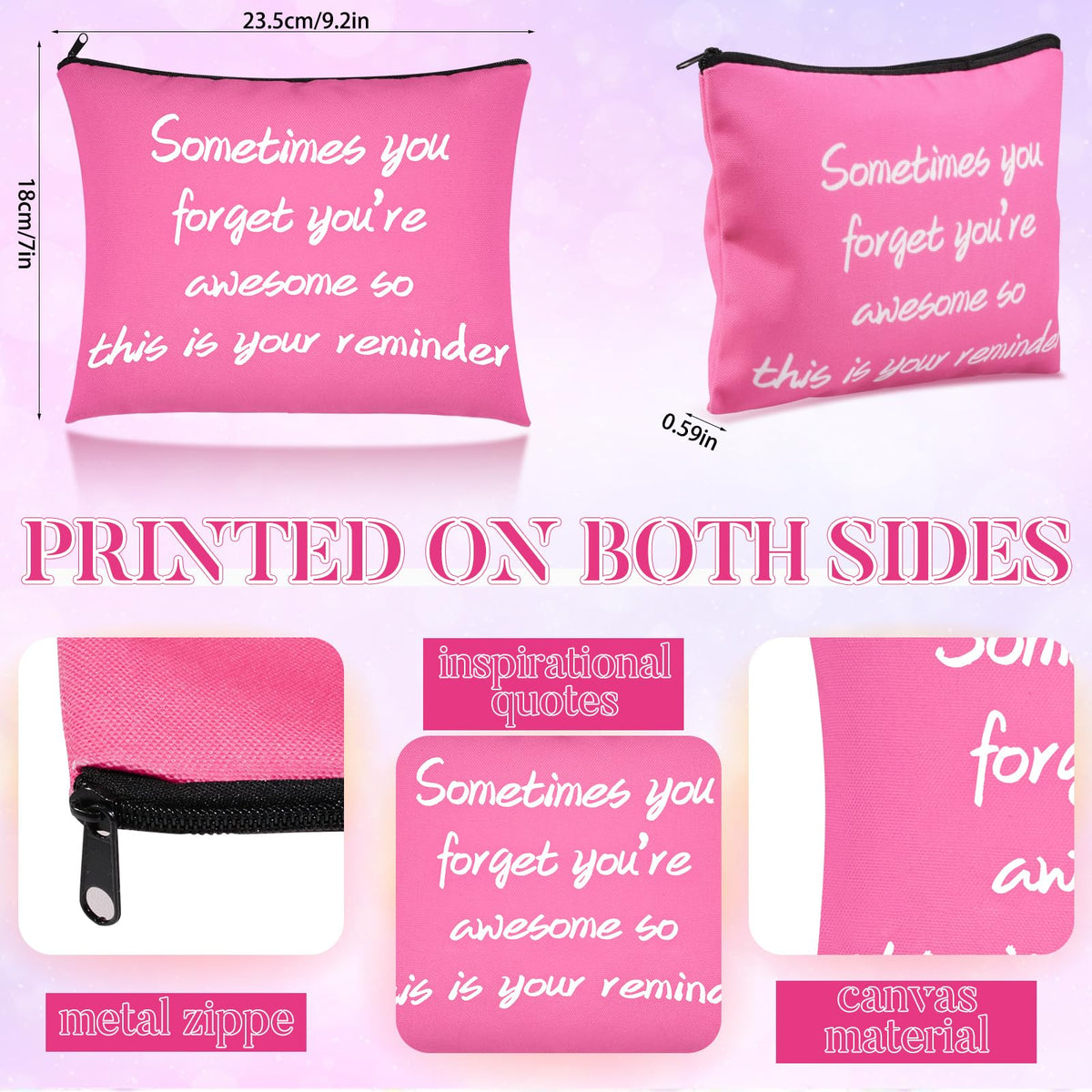 Fjoron pink bags featuring inspirational words to boost daily motivation