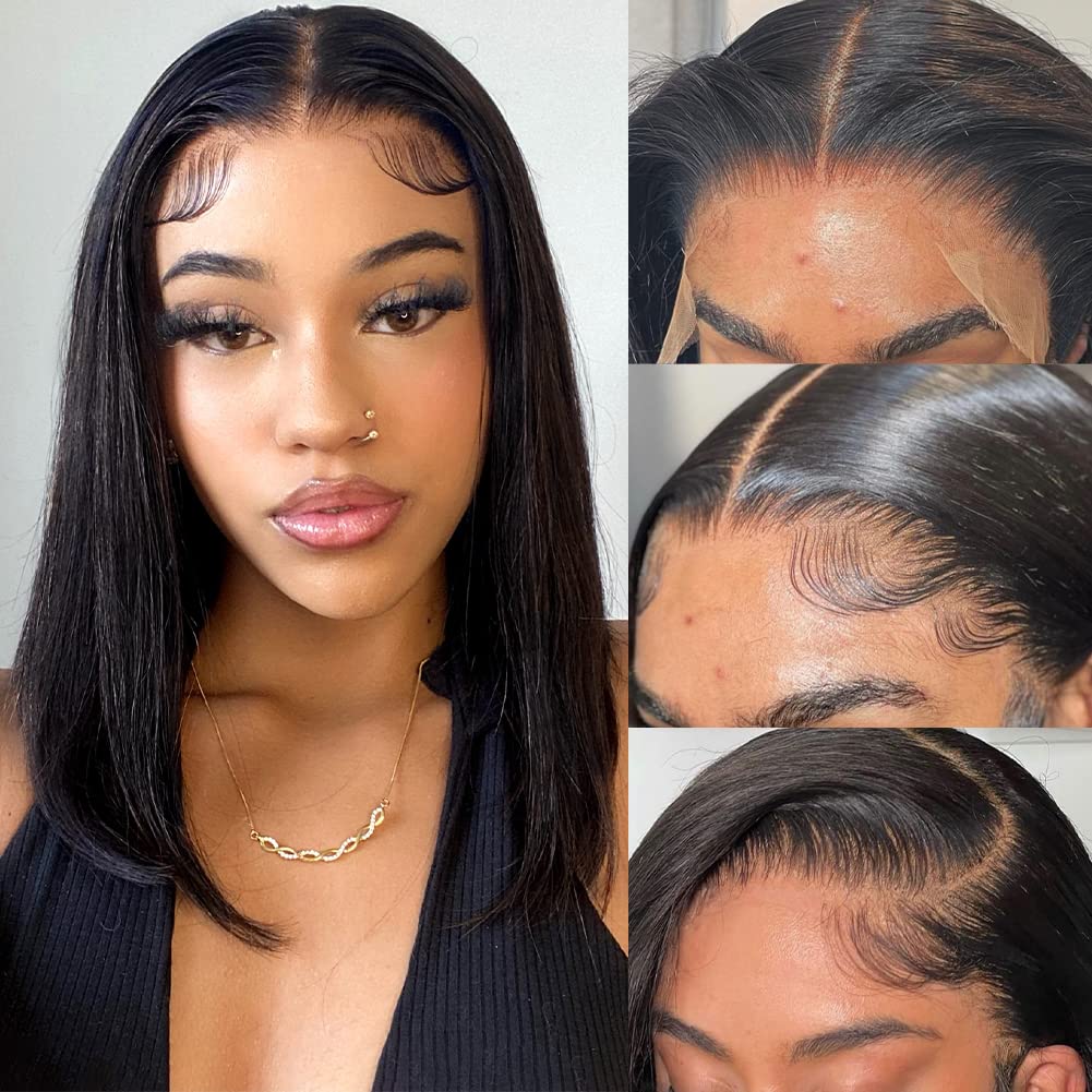 Flady 14-inch bob wig with HD lace front for natural blend and easy styling.