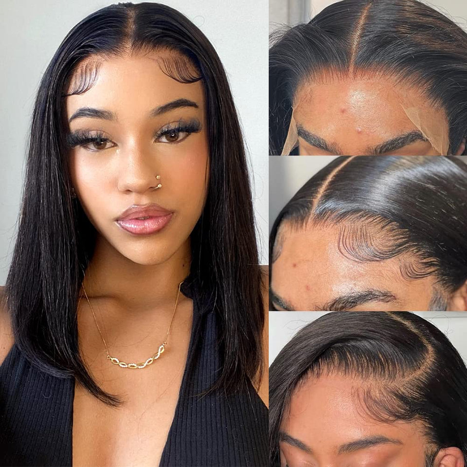 Flady 14-inch bob wig with HD lace front for natural blend and easy styling.