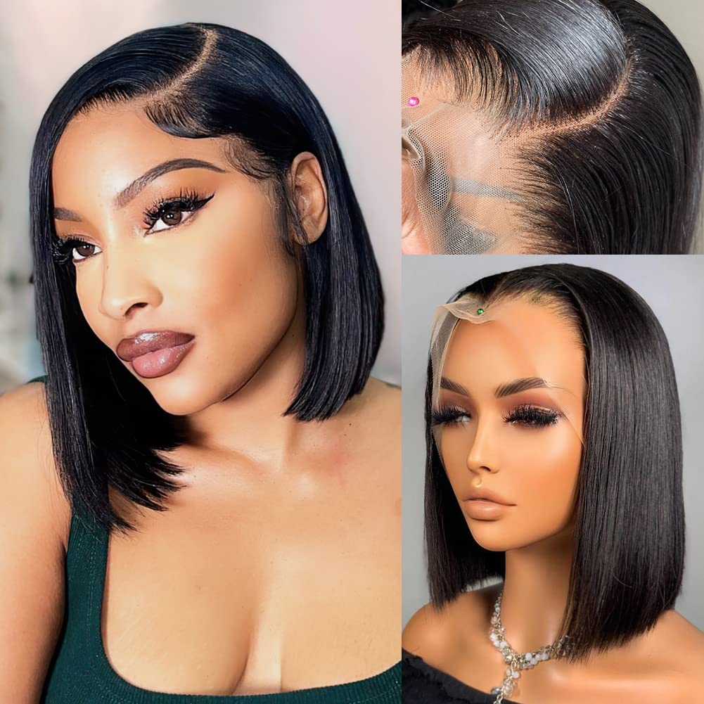 Flady 10 inch bob wig with front lace and HD lace for natural melt.