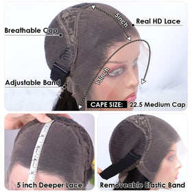Flady glueless cap on 22.5-inch fit for quick, secure wear.