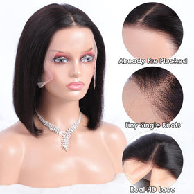 Flady straight virgin hair bob with pre-plucked natural hairline and baby hairs.