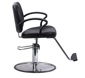 FlagBeauty black hydraulic barber chair side view, comfortable seating for sessions