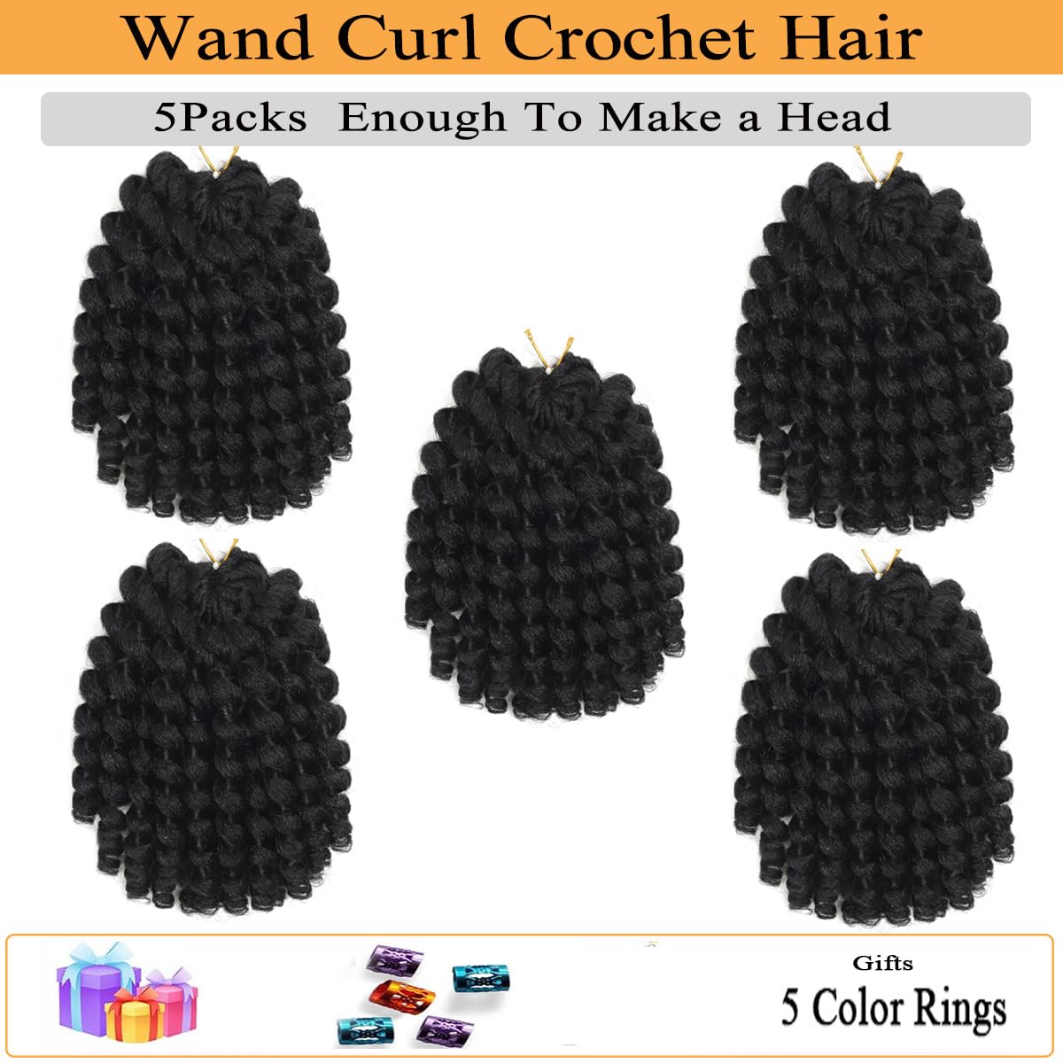 Flagship crochet hair wand curl 12in in 1B color pack for natural finish.