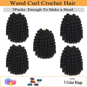 Flagship crochet hair wand curl 12in in 1B color pack for natural finish.