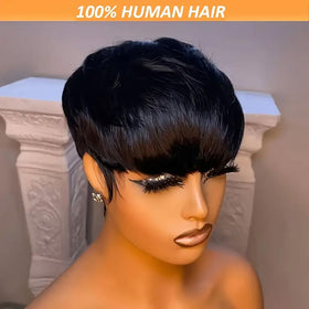Flandi Pixie Cut Wig back view, layered volume and movement.
