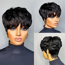 Flandi Pixie Cut Wig back view revealing realistic volume and seamless integration