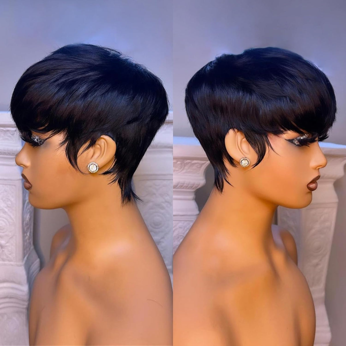 Flandi Pixie Cut Wig close-up virgin hair texture and shine.