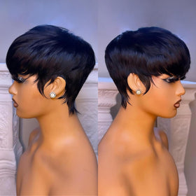 Flandi Pixie Cut Wig close-up virgin hair texture and shine.