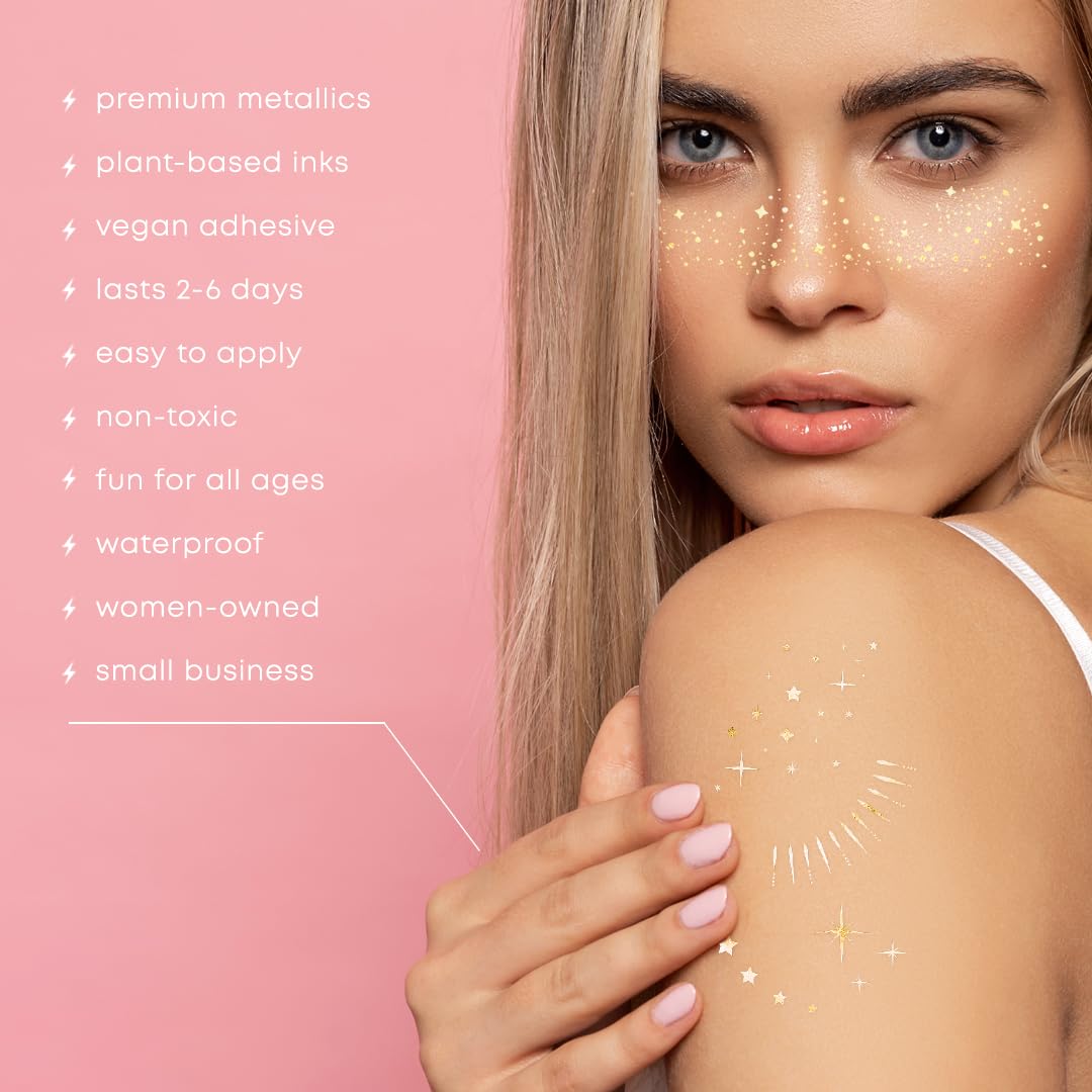 Application in progress with Flash Tattoos vegan adhesive and simple placement.