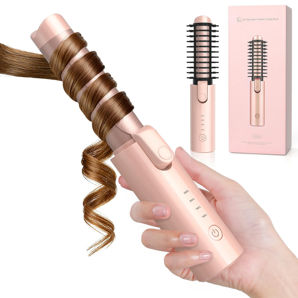 Flashseen cordless curling iron in hand showing compact travel-friendly design for on-the-go styling.