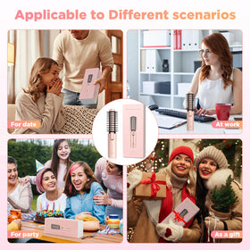 Flashseen pink portable curler resting in hand for quick touch-ups.