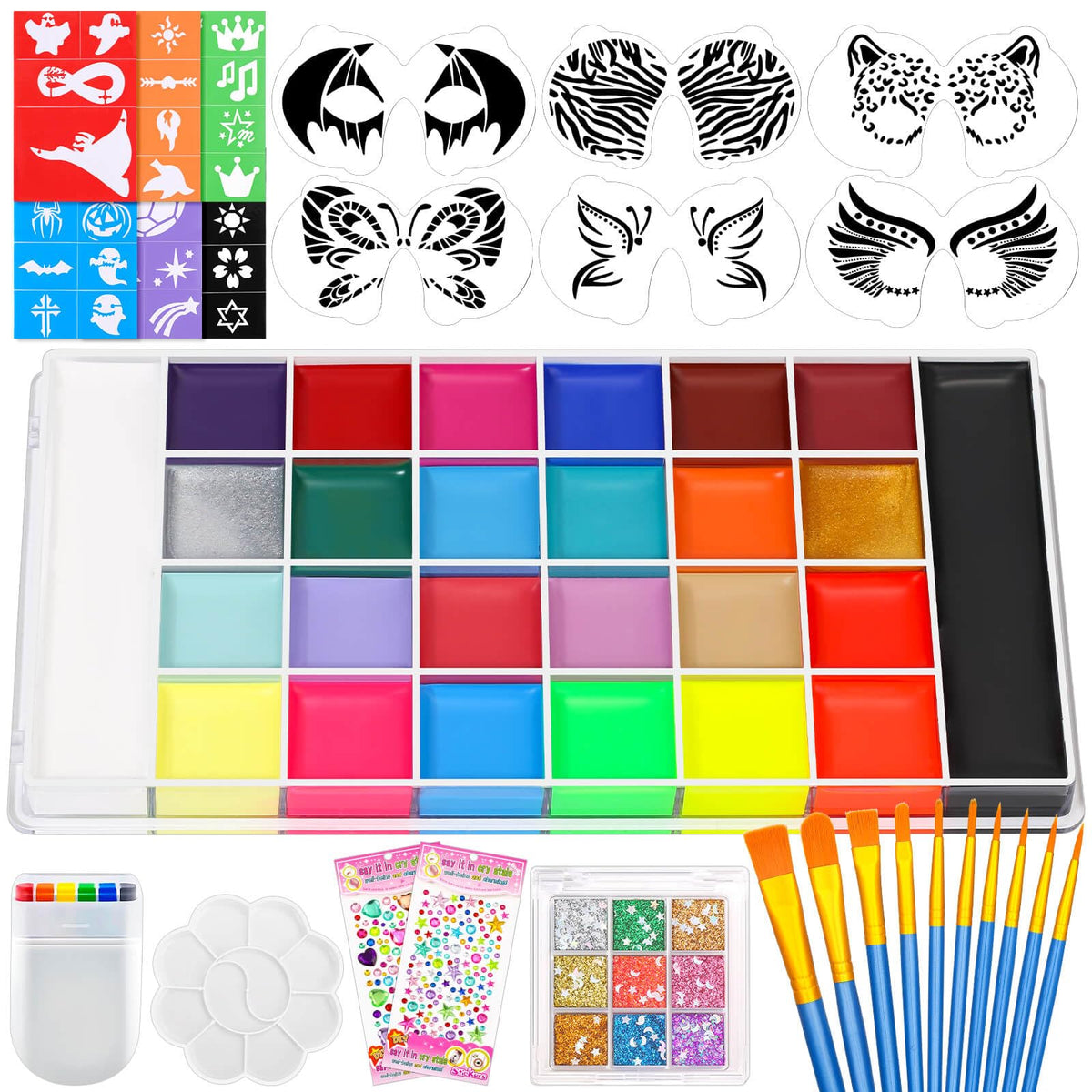 Flasoo face paint kit 26-color palette for creative party designs